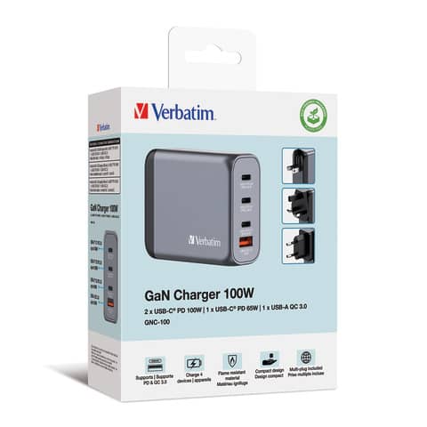 Ladegerät Steckdose, 1x USB-A/3x USB-C, 100 Watt VERBATIM 32202