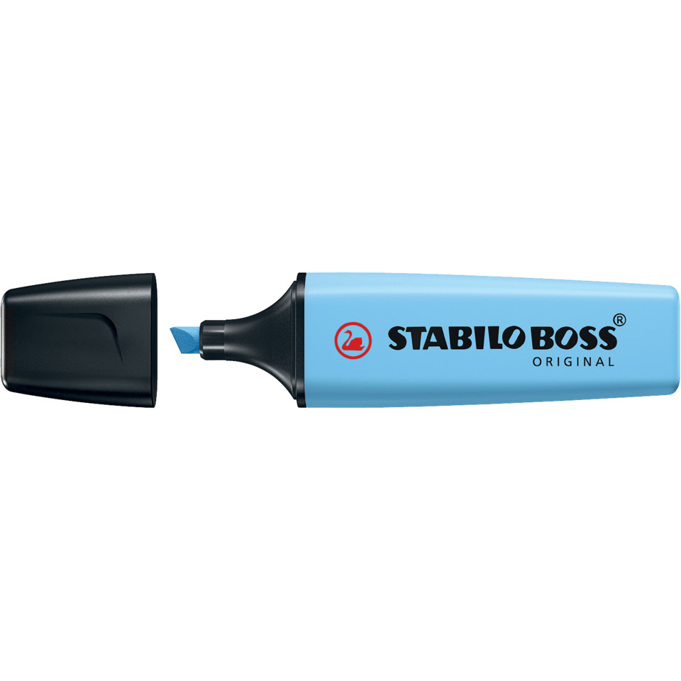 highlighter, marker, blue, stabilo boss, original