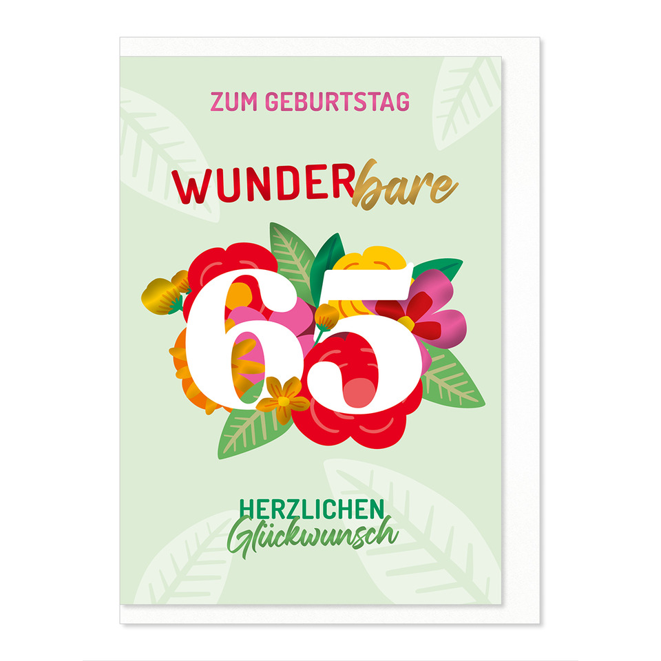 Grußkarte, Geburtstag, Blumen, 65, Herzlichen Glückwunsch