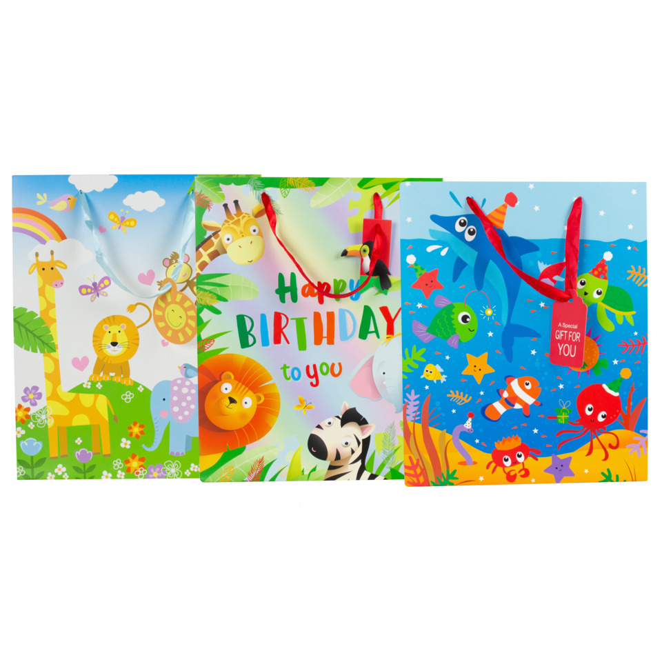 Geschenkbeutel, Geburtstag, Bunt, Tiermotive, Kinds-Geschenkbeutel