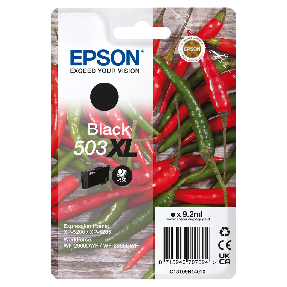Tintenpatrone, Pigment Schwarz, EPSON 503XL, Chili-Farbtop, XL Patronenpackung