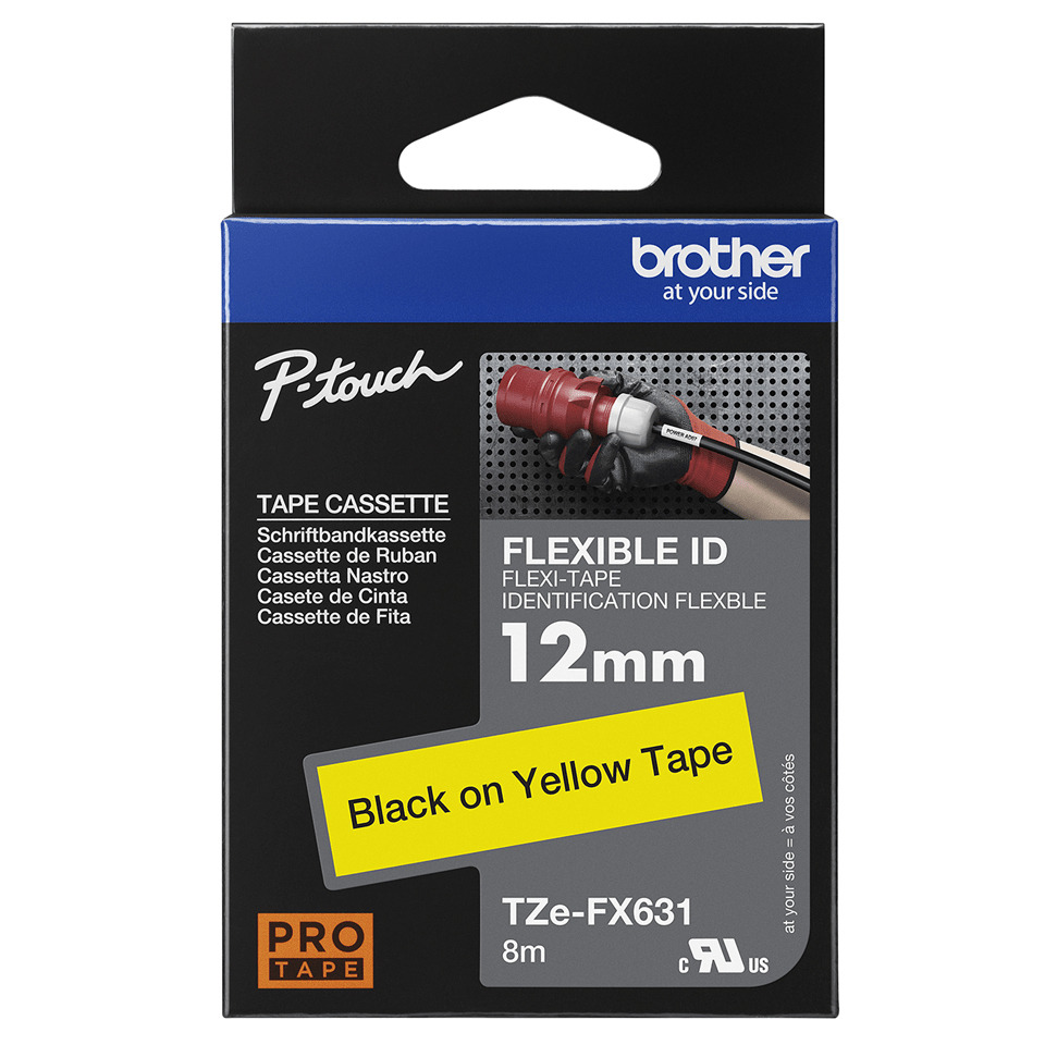  Tape Cassette, Flexible ID, 12mm, Black on Yellow Tape, 8m
