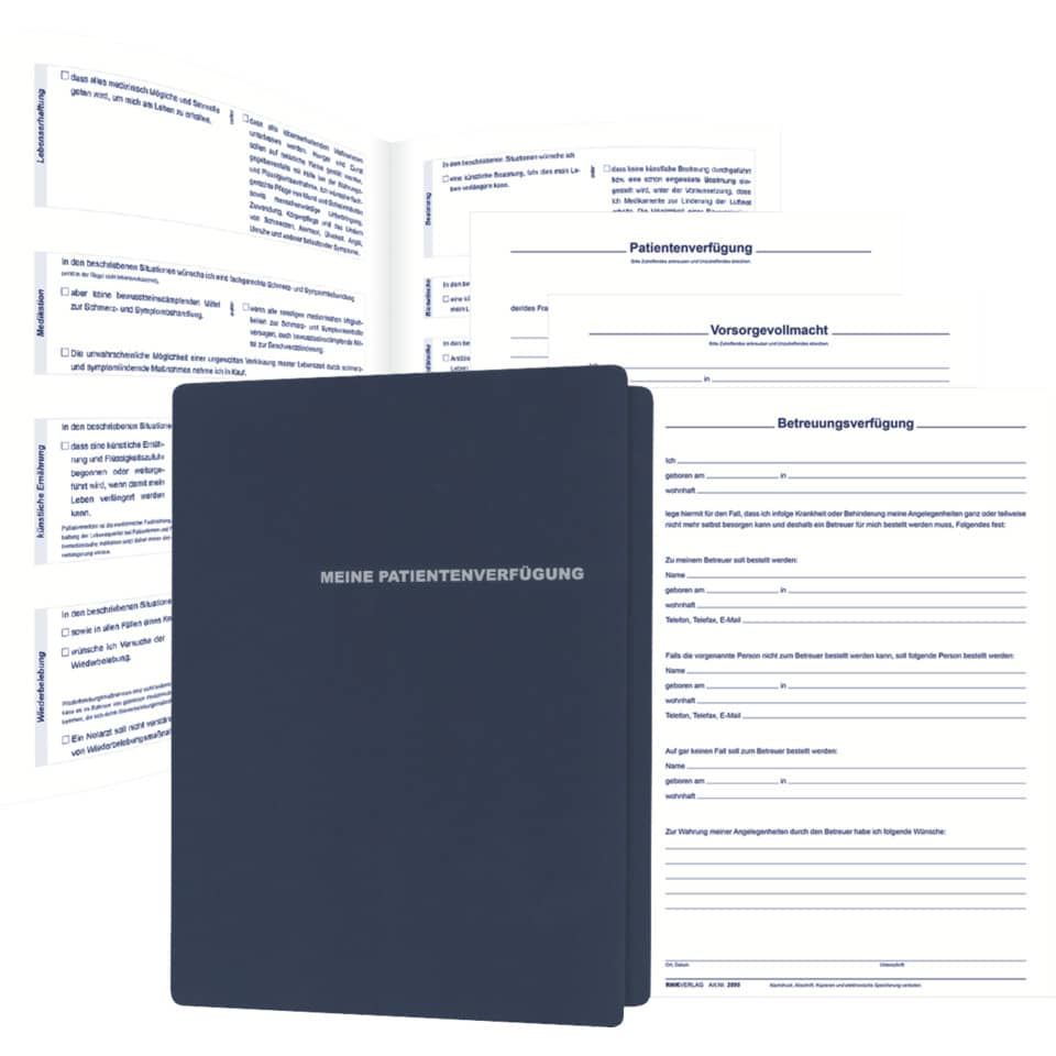 Patientenverfügung, Dokumentenkoffer, Buch deutsch, Vorsorge, Unterlagen