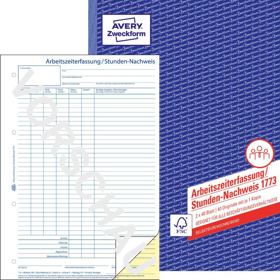 Avery, Zettel-Ordner, Arbeitszeiterfassung, Stundennachweis, Dokumente