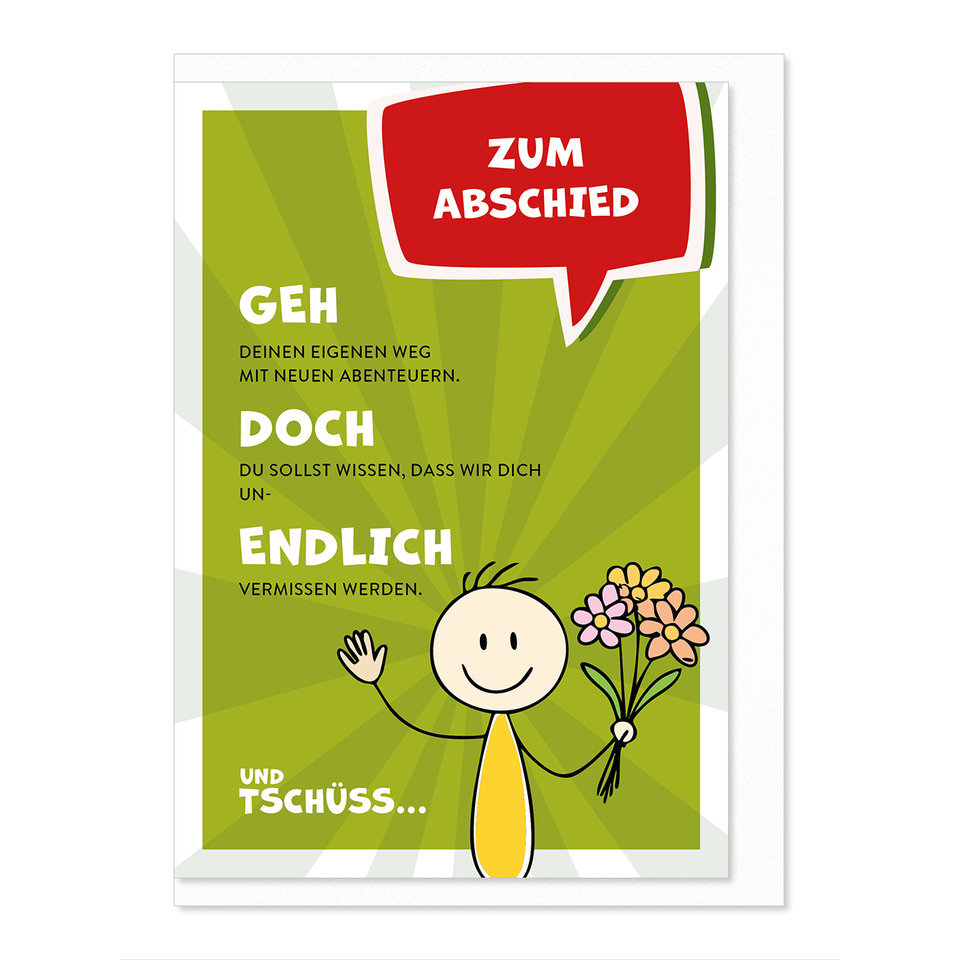 Abschlusskarte, Abschiedsgruß, Grußkarte, Blume, Cartoonfigur