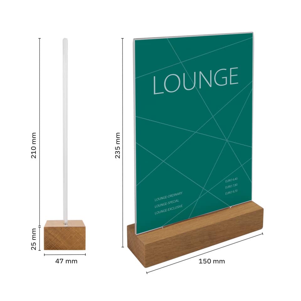Stifthalter, Holzfuß, Transparenterschild, Standdisplay, Lampe?