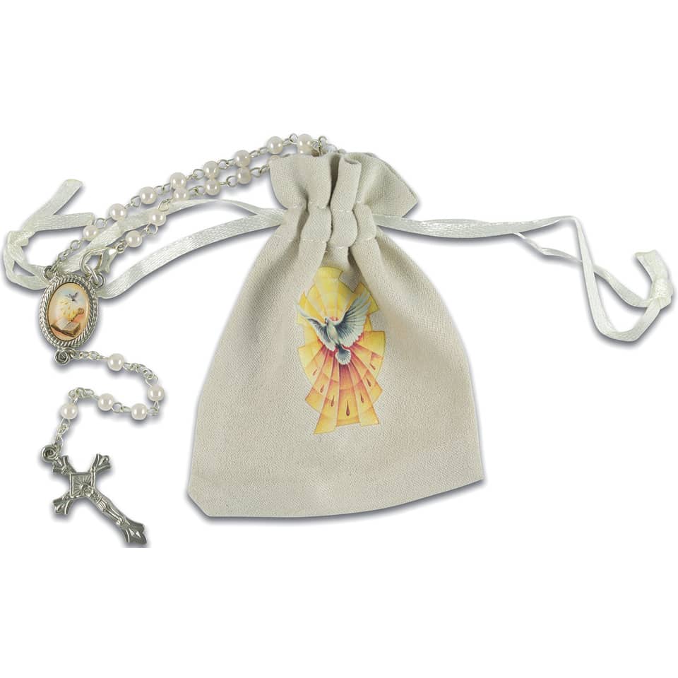 Schmuckset, Schmuckbeutel, Kreuzanhänger, Perlenkette, Medaillon