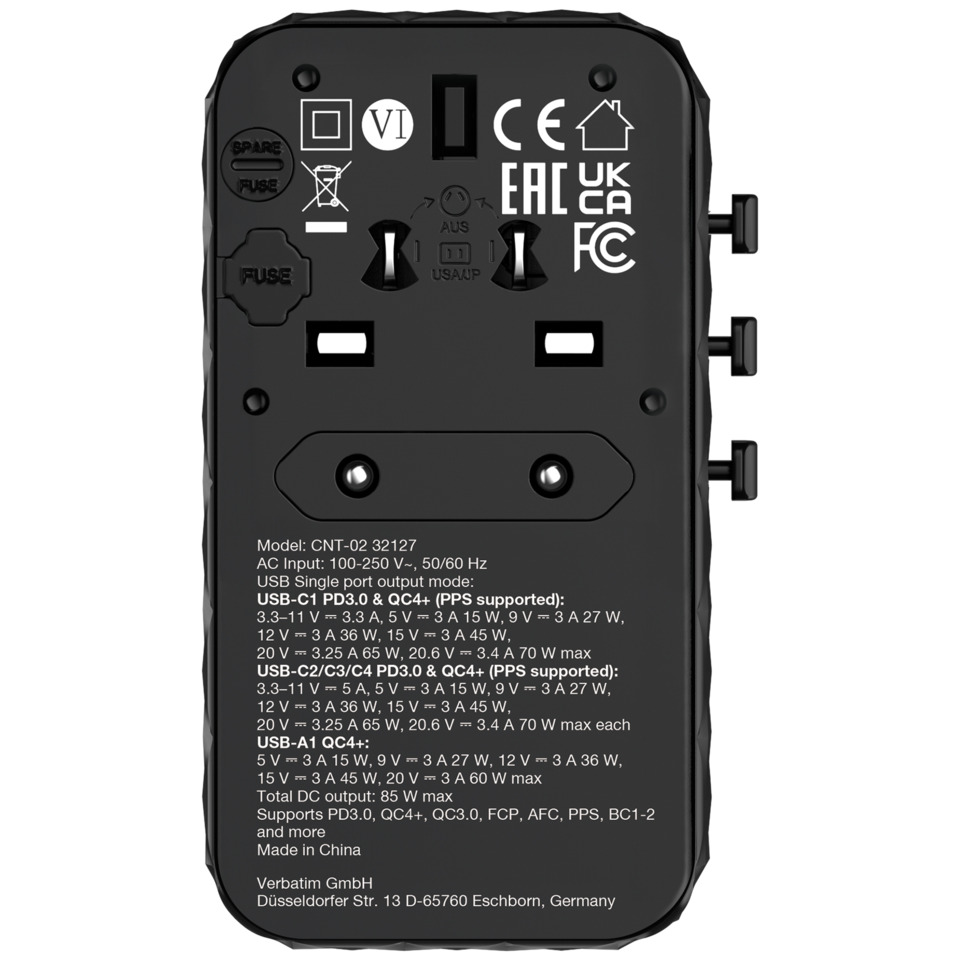USBA, Stromadapter, Steckdosenadapter, Multiport, schwarz