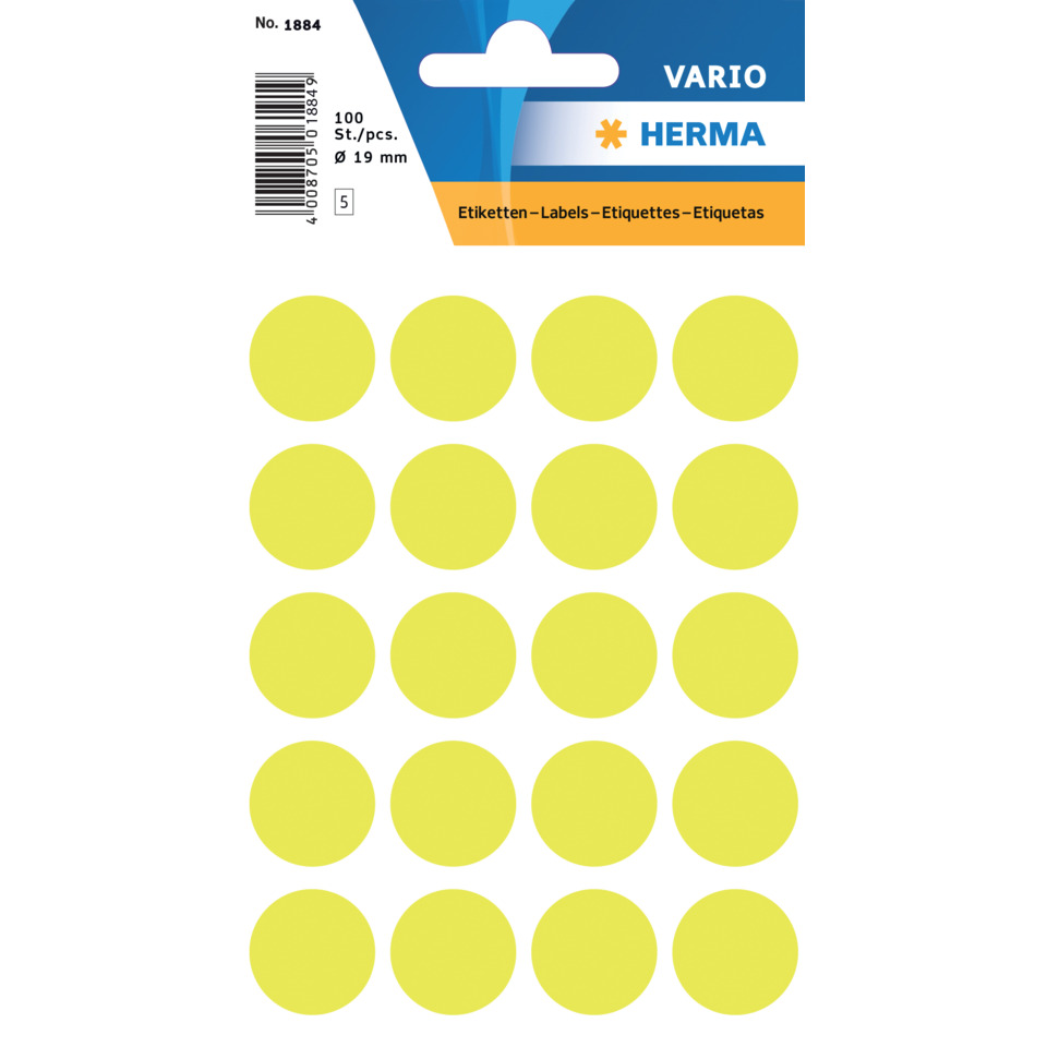 neon gelb dots, stickers, runde labels, selbstklebend, glanz finish