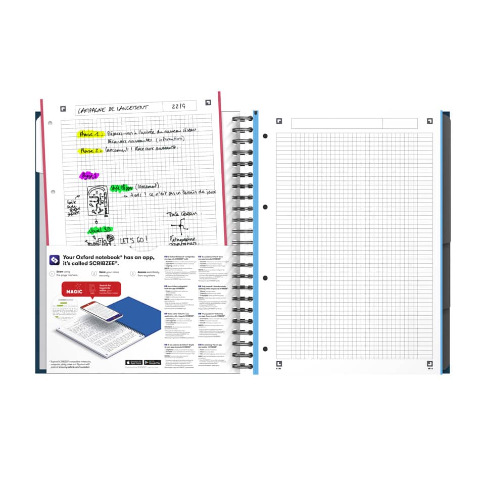 Notizbuch, Spiralbuch, Lineatur, Gitterseite, Schwarz-Weiß