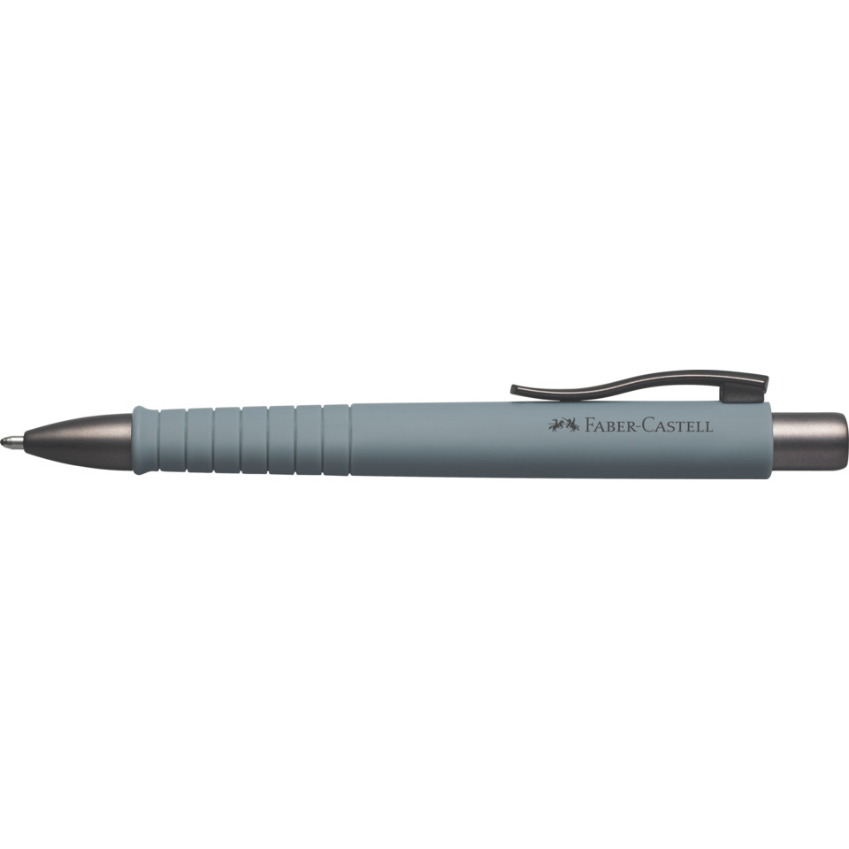 kugelschreiber, mechanischer, drehkugelschreiber, gummigriff, faber-castell,  mechanischer Bleistift, Griff, bläulich-grau, schreibbar, Markenlogo sichtbar