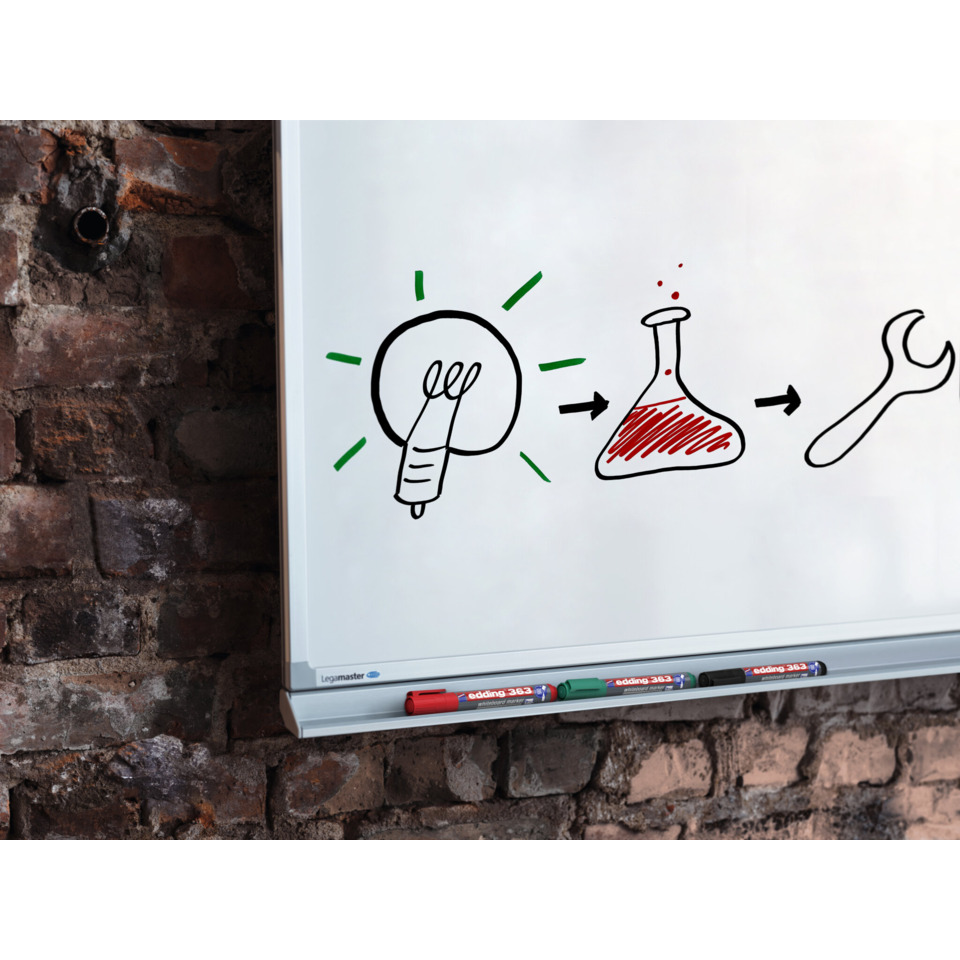 whiteboard, whiteboard markers, illustration, beaker, wrench