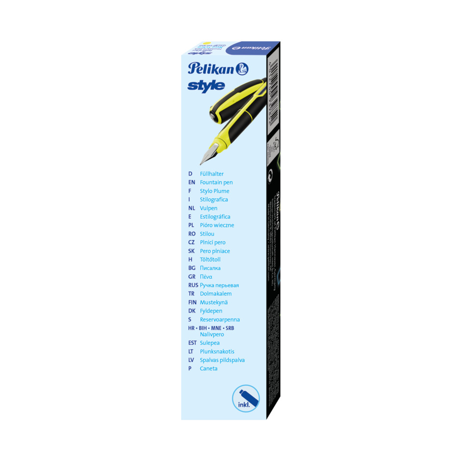Füllhalter, Stift, gelb-schwarz, Metallnib, Verpackungskarton