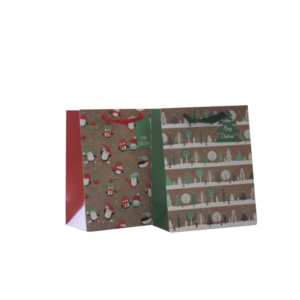 Weihnachtsgeschenke, Geschenktüten, Weihnachtsdesign, Pinguin Muster, Baum Muster