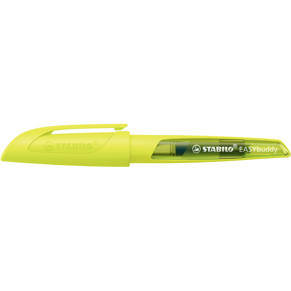 highlighter, stabilo, neon yellow, cap clip, transparent window