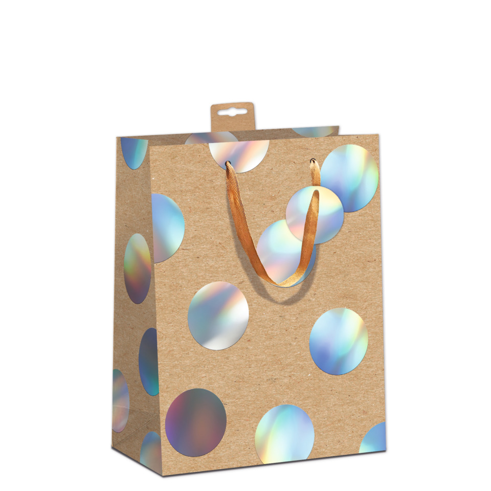 Geschenkverpackung, Papiertragetasche, Korkpapier, Punkte Muster, Glitzernde Kreise