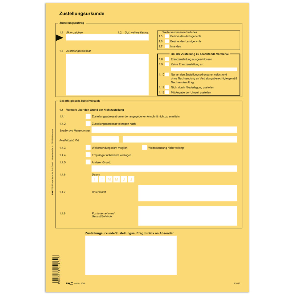 Zustellungsurkunde, Formular, Dokument, Gelb, Papier