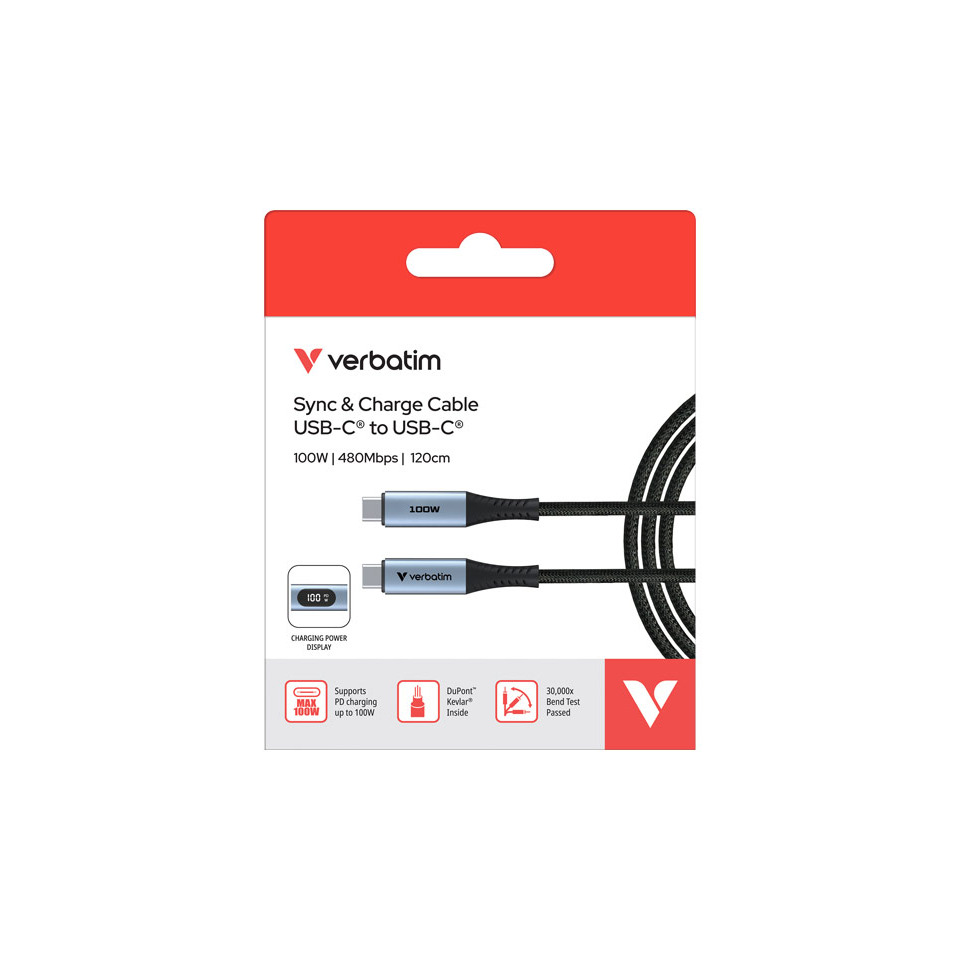 USB-C-Kabel, Sync & Charge, USB-C zu USB-C, 100W, geflochtenes Kabel