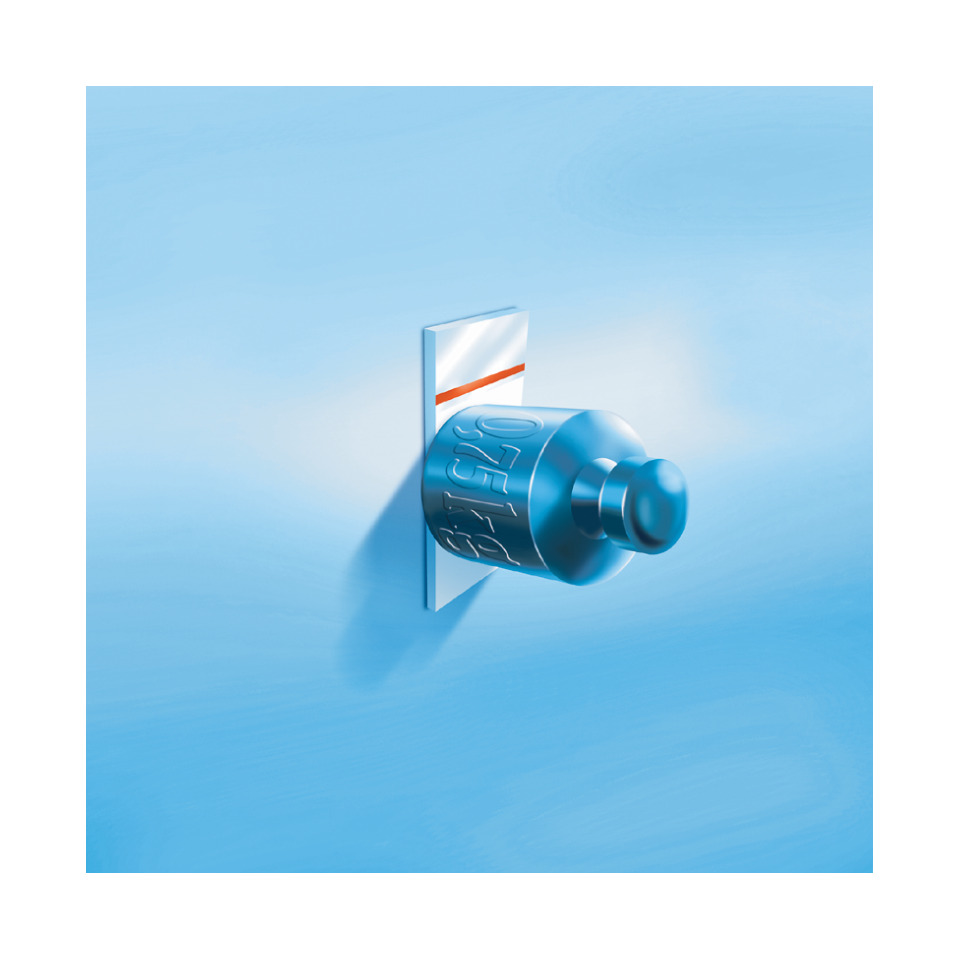 Klebstoffflasche, Kleber, blauer Behälter, Dosiervorrichtung, Wandstecker (Adapter)