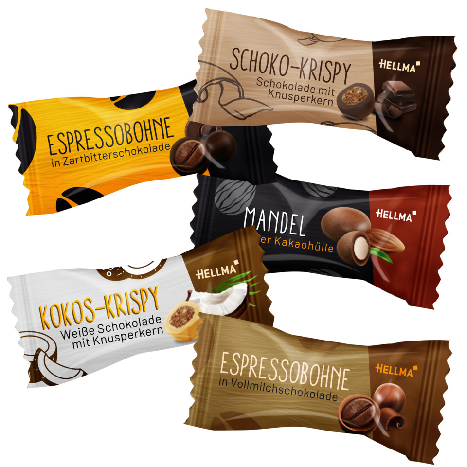 Schoko-Kripsy, Espressobohne, Kakaohülle, Mandeln, Kokos-Kripsy