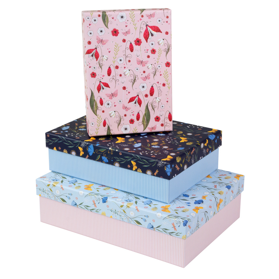 Geschenkbox, Schachtel, Paketbox, Blumenmuster, Farbige Muster
