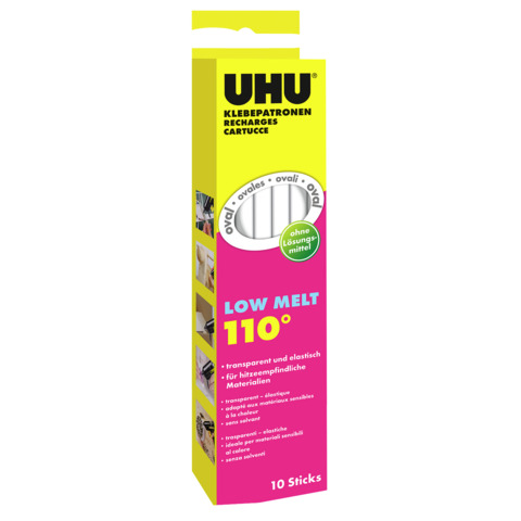 Klebepatrone LOW MELT, transparent und elastisch, 125 g, 10 Stück UHU 48620