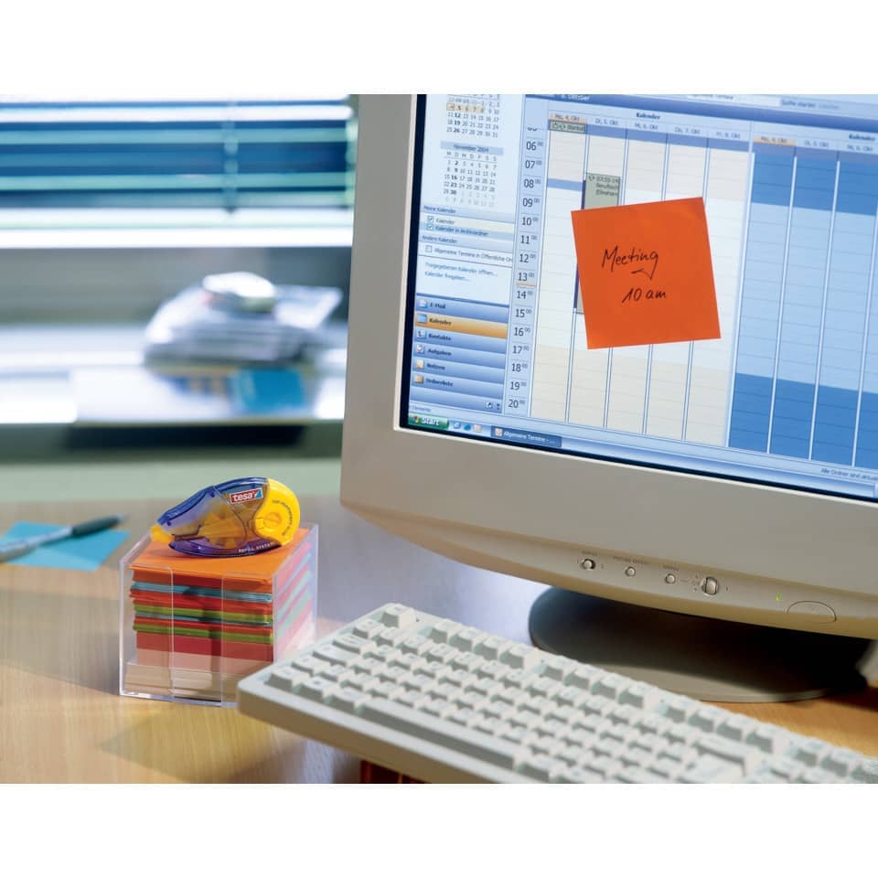 Computer monitor, Office desk, Sticky notes, Post-it, Colorful accessories