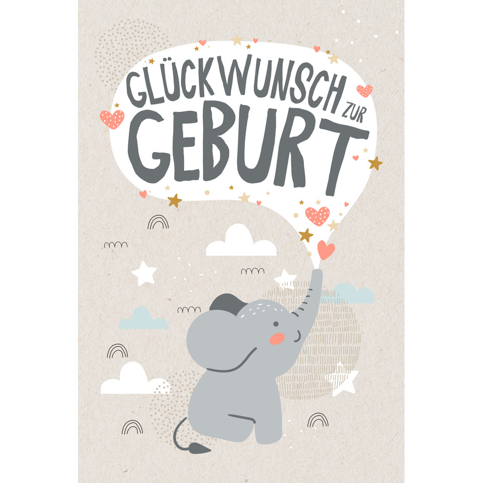 karte, geburtstag, elefant, ballon, glückwunsch