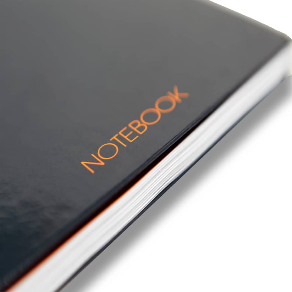 Notizbuch, College-ruled, orangene Akzentfarbe, Hardcover, Kanten sichtbar