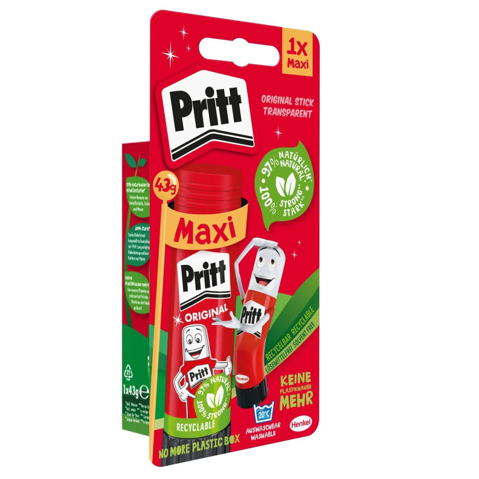 Stift, Kunststoffstift, Pritt Maxi, roter Klebestift, Klarer Klebestift