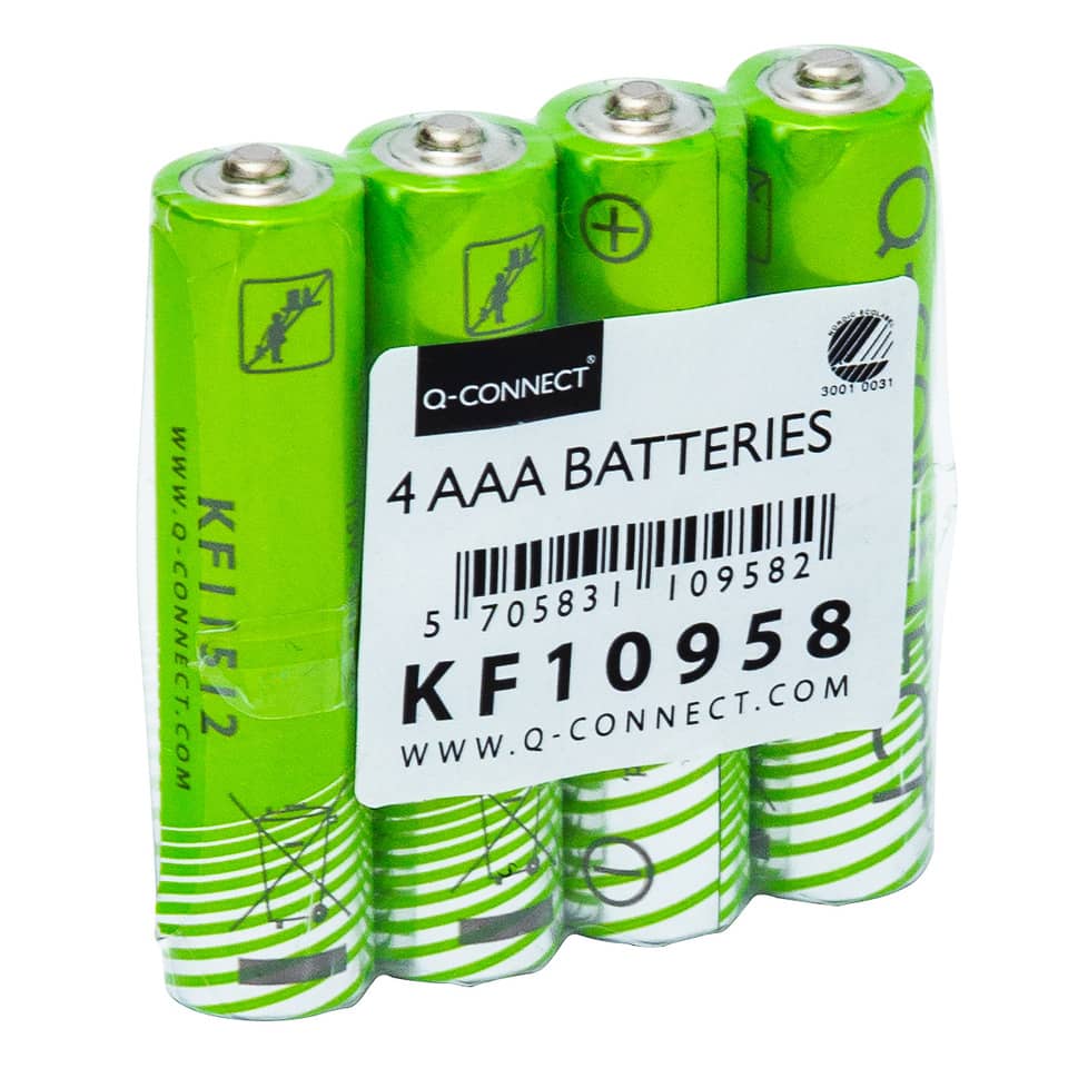 AAAlkaline-Batterien, AAA-Batterien, grüne Verpackung, Batterie-Pack, Q-Connect Etikett