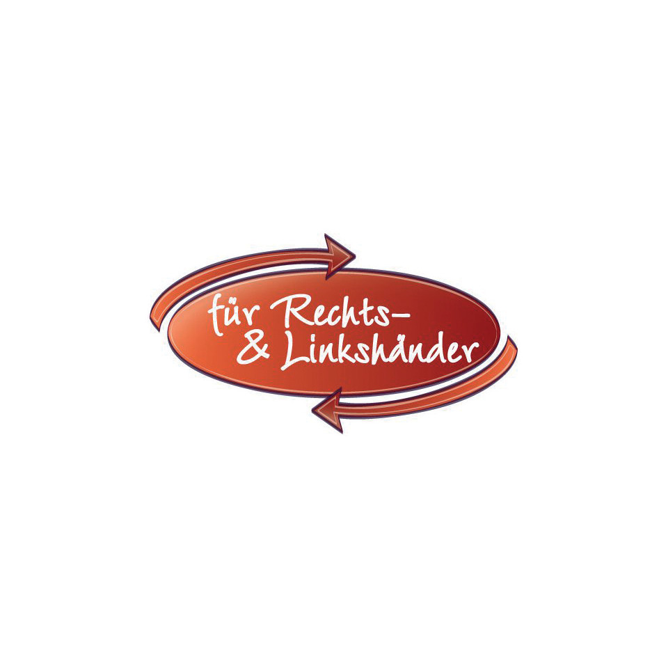 Pfeil, Ovales Logo, Rot-Orange, für Rechts- & Linkshändler, Branding-Schriftzug