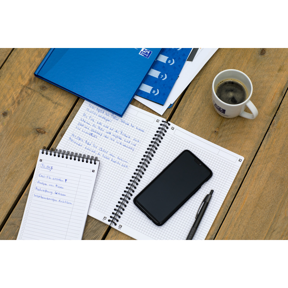 Notizblock, Spiralheft, Gitterpapier, Smartphone, Kaffee】