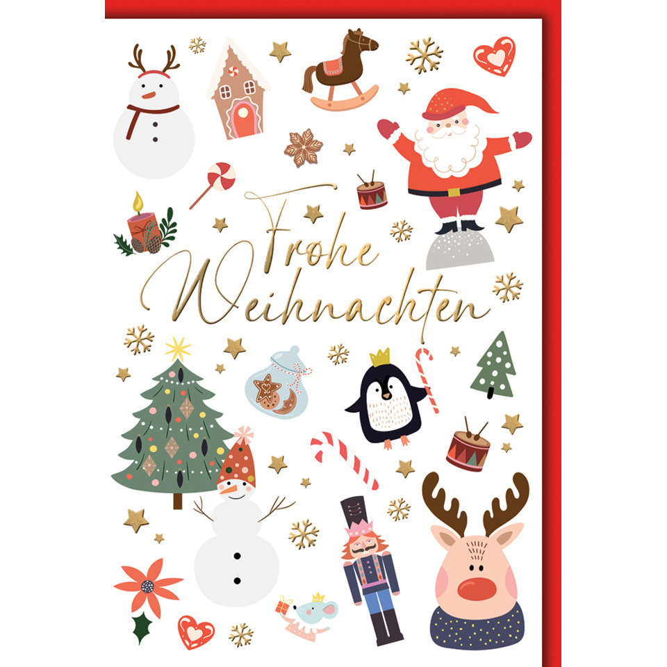 Weihnachtskarte, Weihnachtsmotiv, Santa, Elch, Schneemann