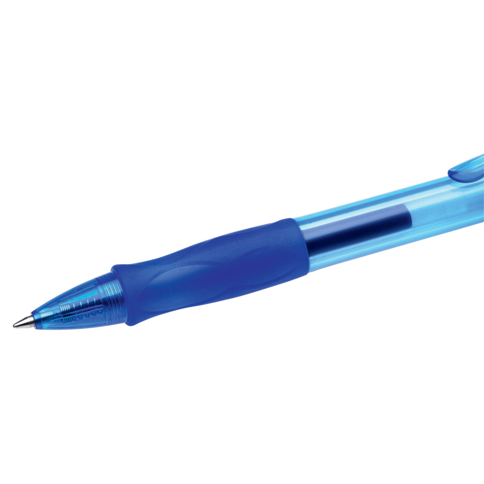 Kugelschreiber, Schreibwerkzeug, blauer Kugelschreiber, Gummi-Griff, Spitzenspitze, Kugelschreiber, Kappe, Gepresste Spitze, Kunststoffgehäuse, Blau