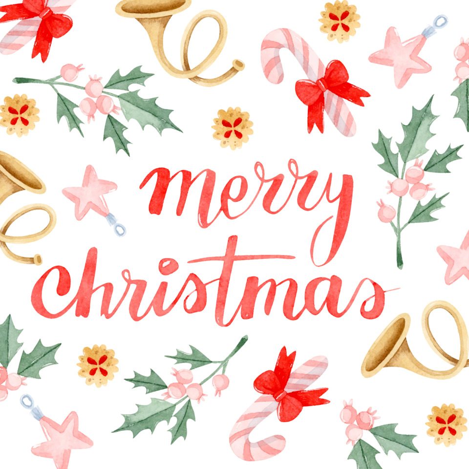 weihnachtsgrüße, merry christmas, goldenes horn, zimtstange, hauch von holly