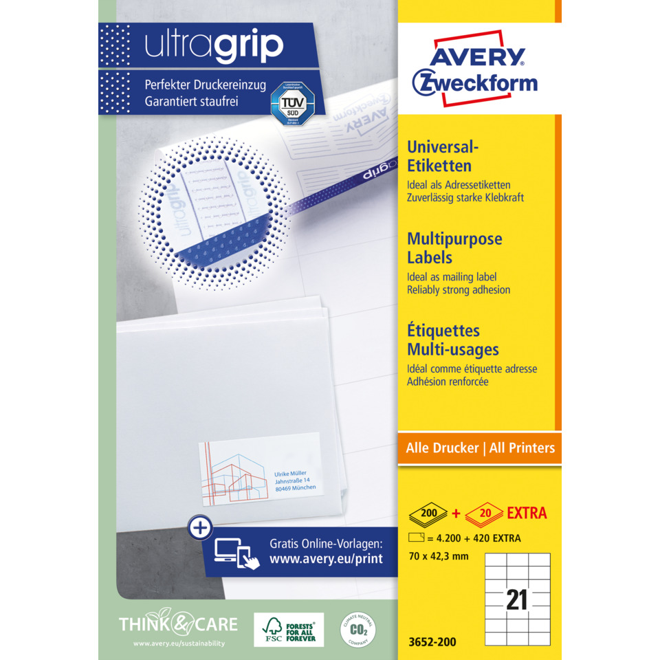 Mehrzweck-Etiketten, Druckeretiketten, Avery, Universal-Etiketten, Etikettenblatt, Multipurpose labels, Etiketten, Universelle Etiketten, Druckeretiketten, Etiketten für Drucker