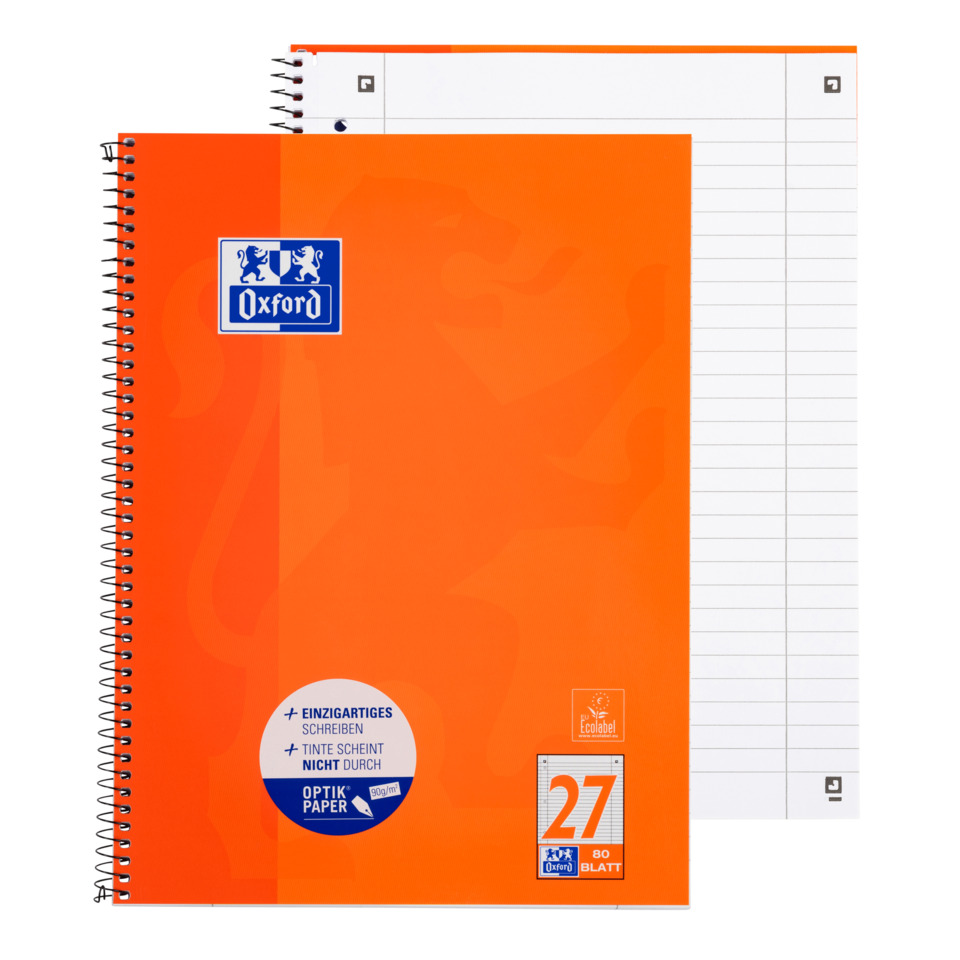 Schulheft, Spiralheft, Notizbuch, orange, Linierte Seiten, Spiralnotizbuch, Notizbuch, Orange, Lineatur, Oxford