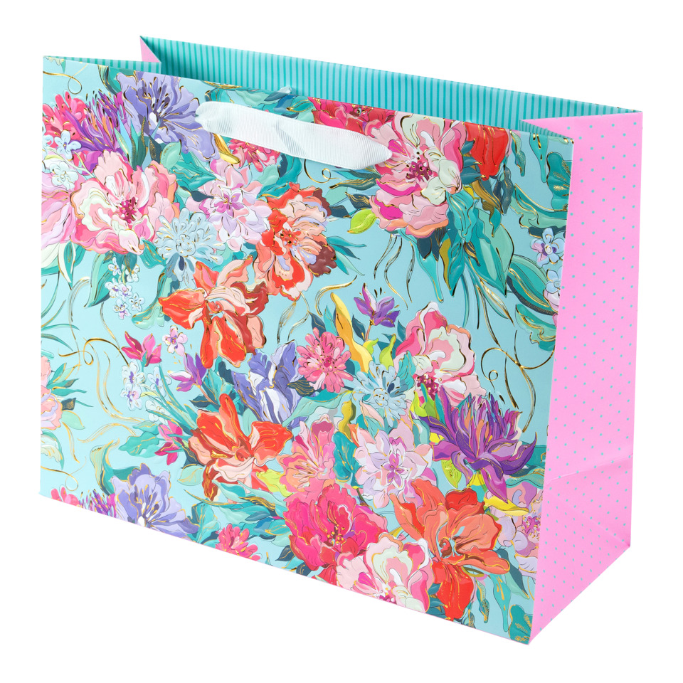 Geschenktüte, Blumenmuster, Bunt, Papier, Langbogen-Handleiding
