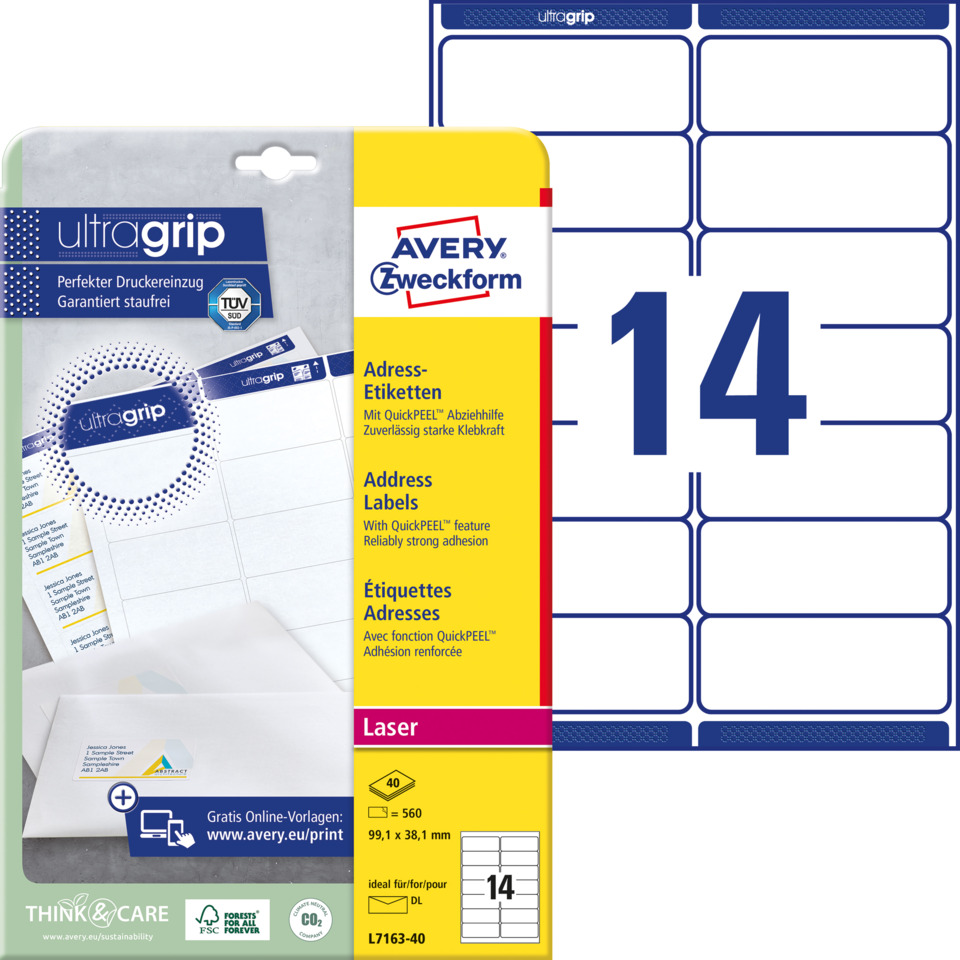 Druckerlabel, Adressetiketten, Laser, Etikettenrolle, Avery Zweckform
