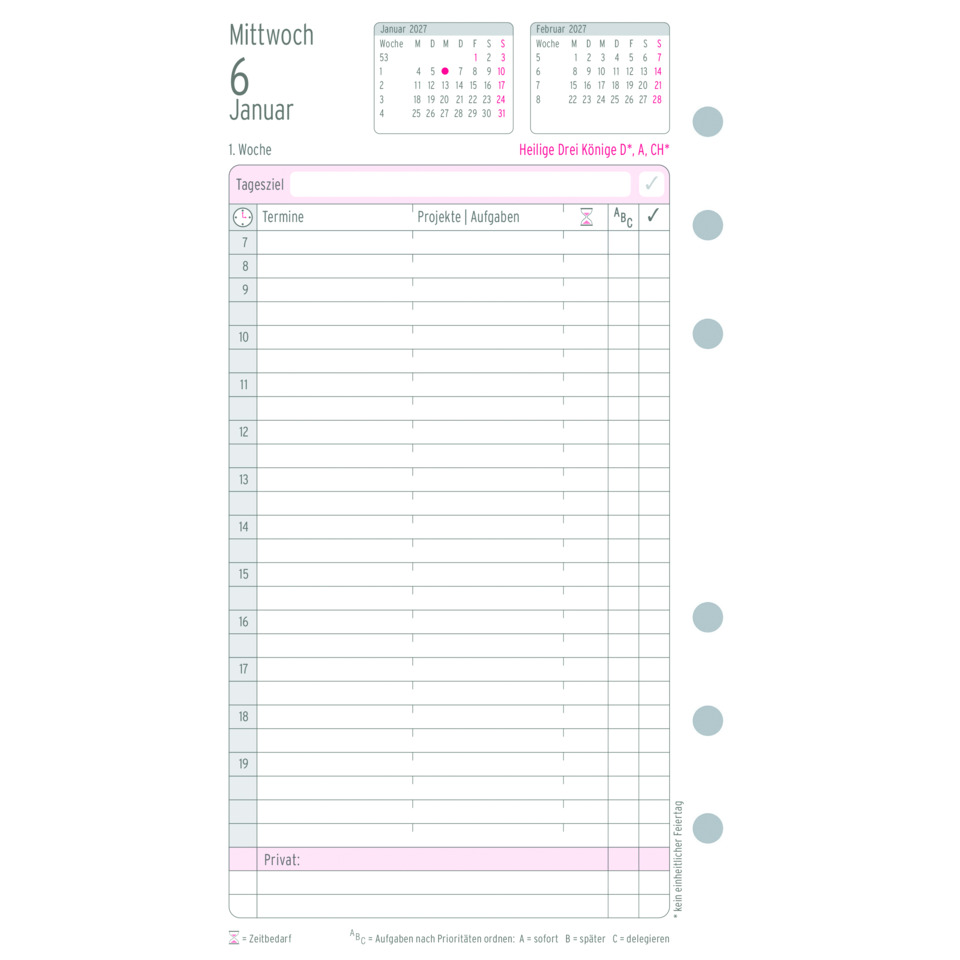 Kalender, Wöchentlicher Planer, Datengitter, rosa Kopfzeile, Monatsansicht