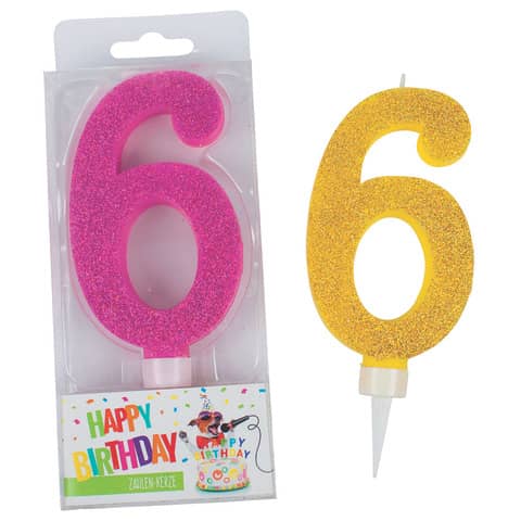 Geburtstagskerze Maxi Glitter Zahl 6, sortiert TRENDHAUS 942043