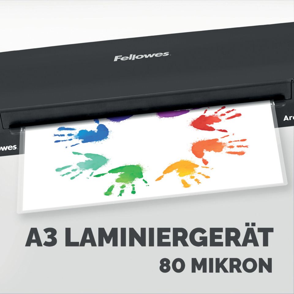 A3 Laminiergerät, 80 Mikron, Laminiersoftware, Farbdruck, Mehrfarbige Handabdrücke