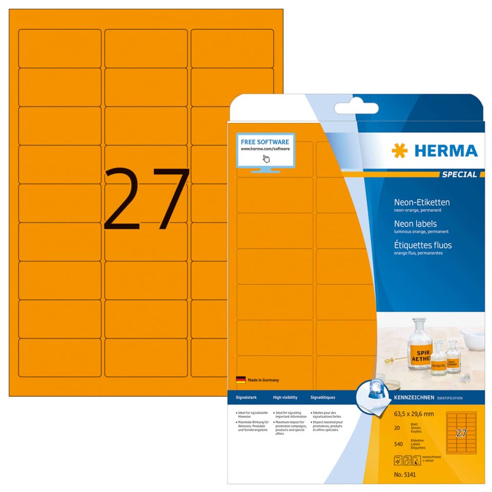 neon labels, kennzeichnung, orange blocks, neonetiketten, herma etiketten