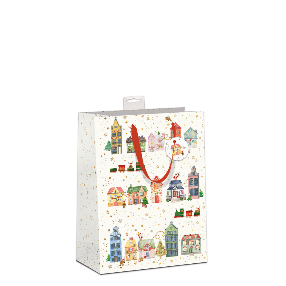 Geschenktüte, Weihnachtsmotiv, Stadtlandschaft, Geschenkverpackung, Stadtszene