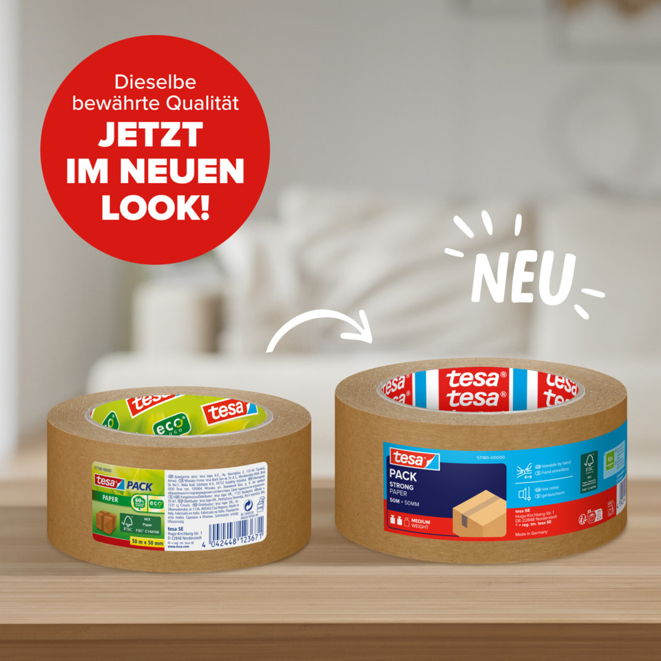 tesa tape, Klebeband, braunes Klebeband, Rollen, Klebekarton
