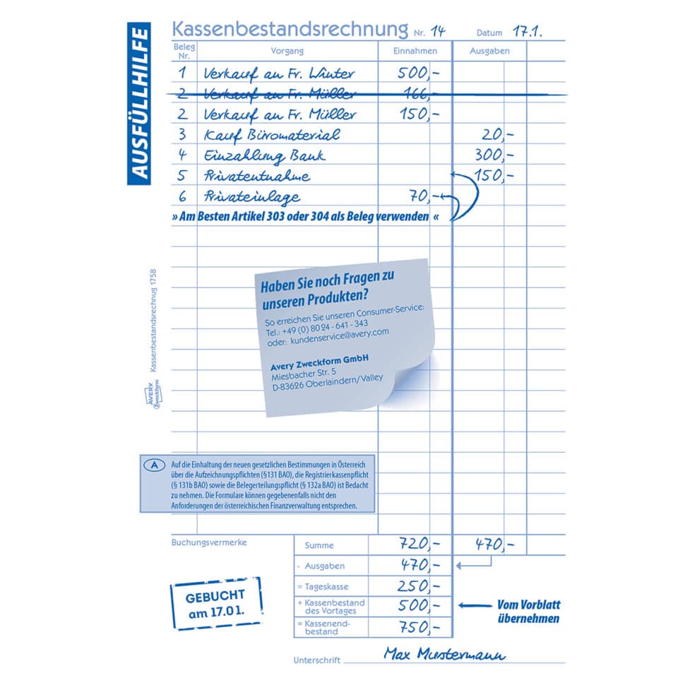 Kassenbeleg, Beleg, Kassendokument, Buchung, Beleglayout