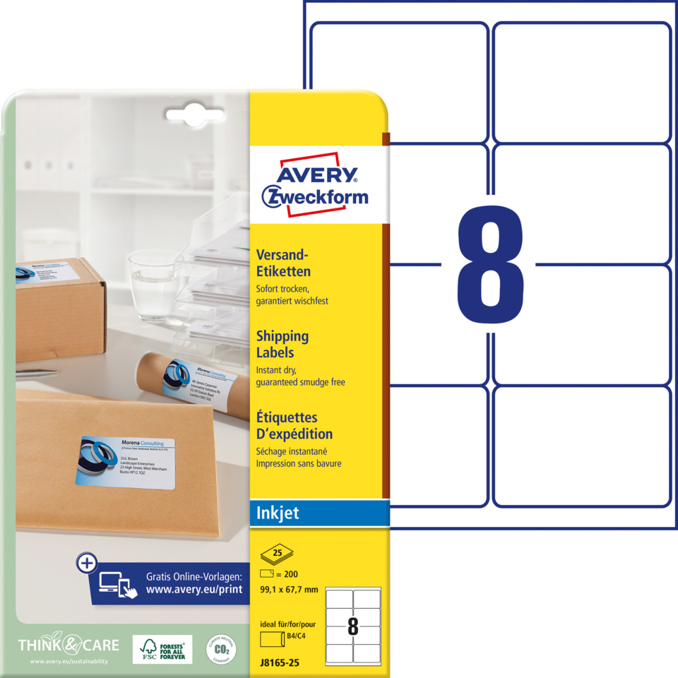 Etiketten, Druckpapier, Versandetiketten, Tintenstrahldruck, Avery Zwecksform