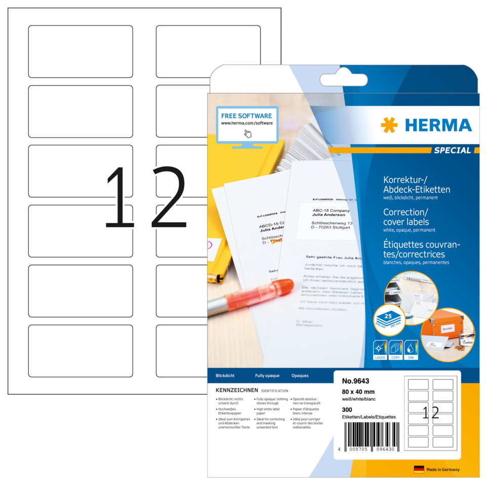 Etiketten, Beschriftung, Klebematerial, Korrekturetiketten, Etikettenrolle, Etiketten, Beschriftung, Korrektur-Etiketten, Abdeck-Etiketten, Briefumschläge
