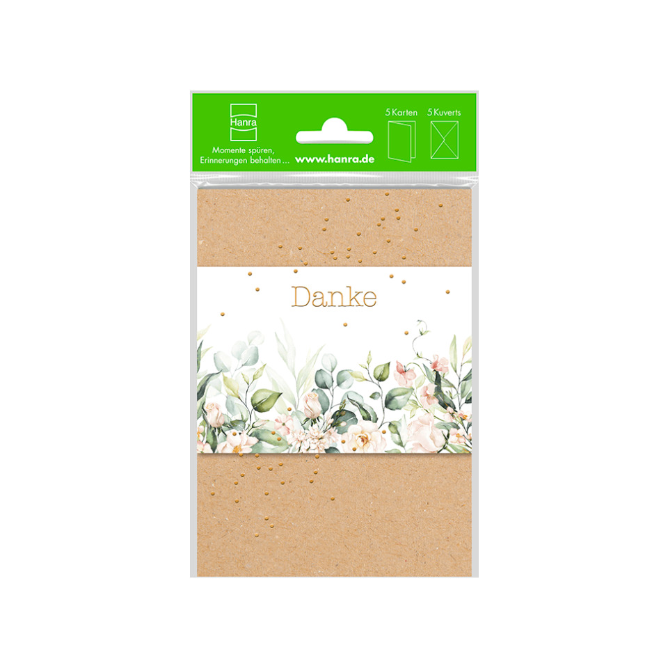 Kartenanhänger, Danke, Papier, Blumenmuster, Kork/Brösel-Design